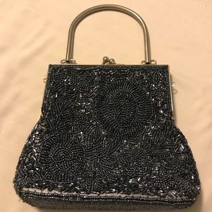 Grey beaded evening floral bag convertible strap